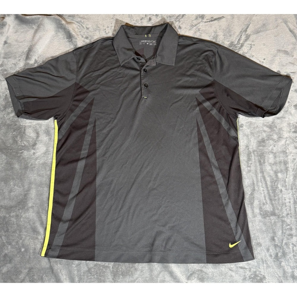 Nike Golf Polo Shirt Mens Large Gray Dri-FIT Geometric Performance Athletic
